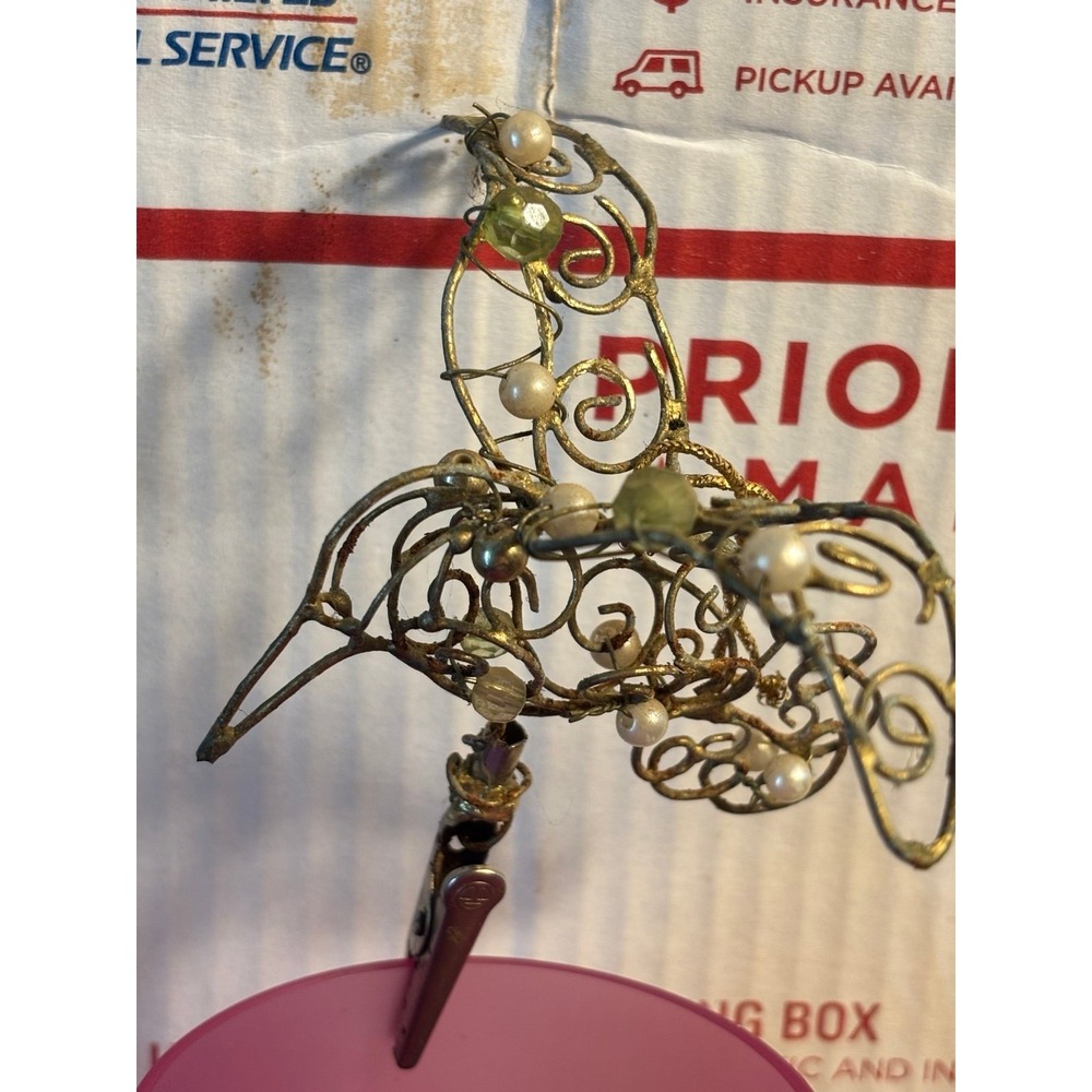 Vintage Gold Wire Hummingbird With Faux Pearls/ Rhinestones